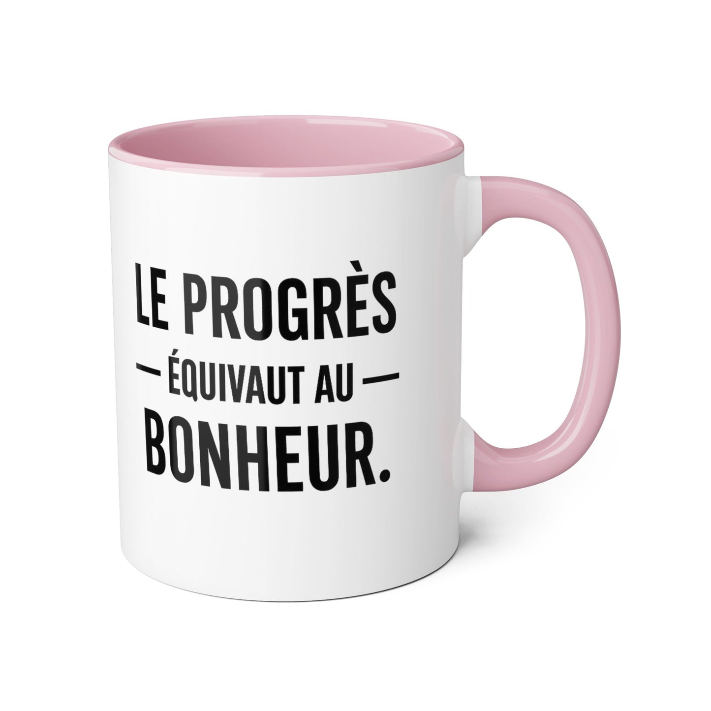 Motiva le progres equivaut le bonheur  Coffee Mug 11oz — Black Interior & Handle