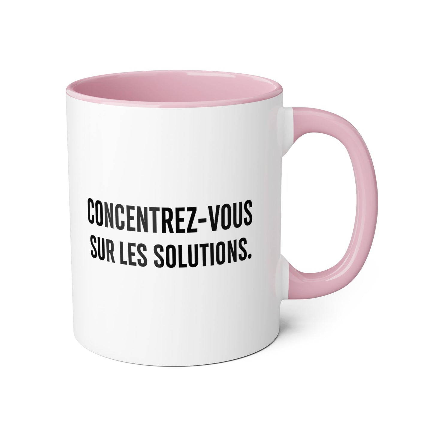 Motivia Concentrer vous sur les solutions Coffee Mug 11oz — Black Interior & Handle