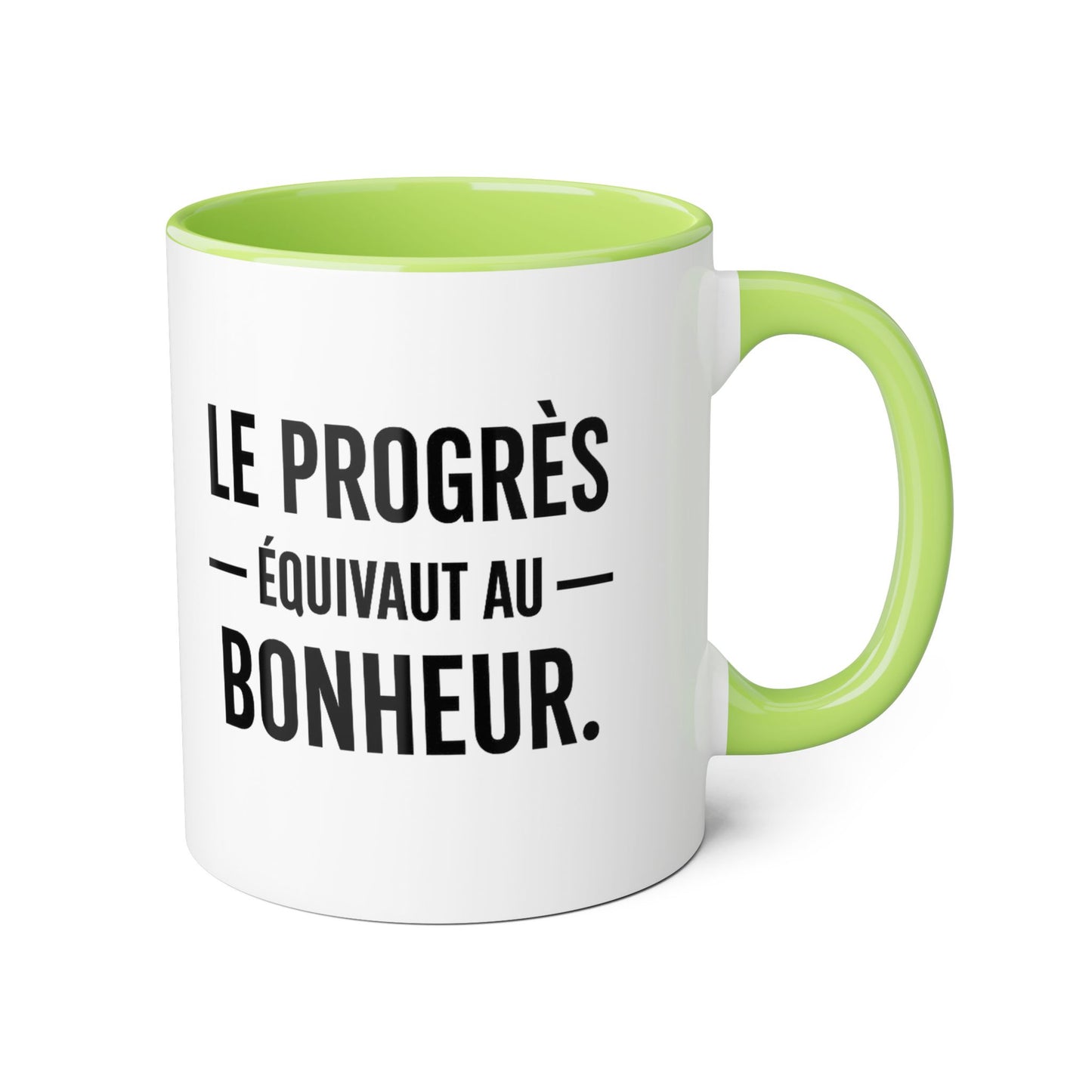 Motiva le progres equivaut le bonheur  Coffee Mug 11oz — Black Interior & Handle