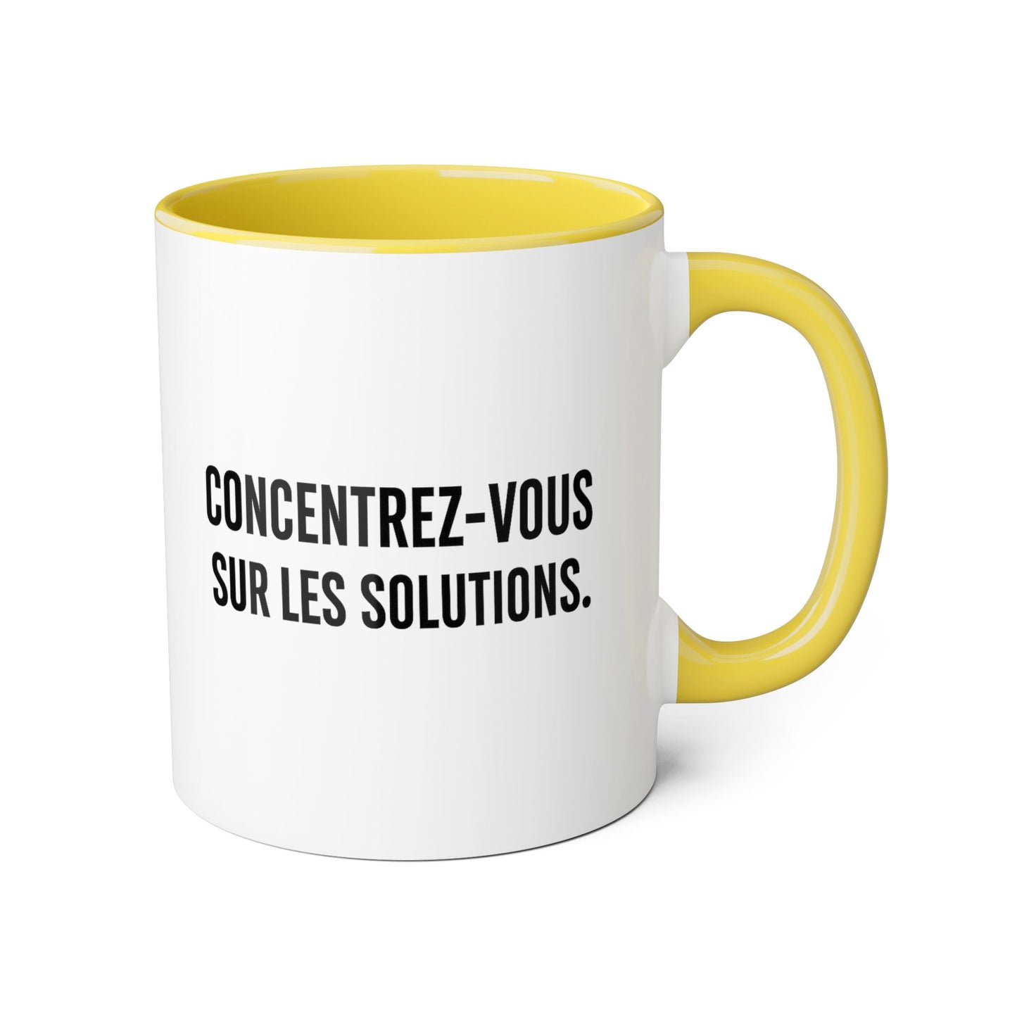 Motivia Concentrer vous sur les solutions Coffee Mug 11oz — Black Interior & Handle